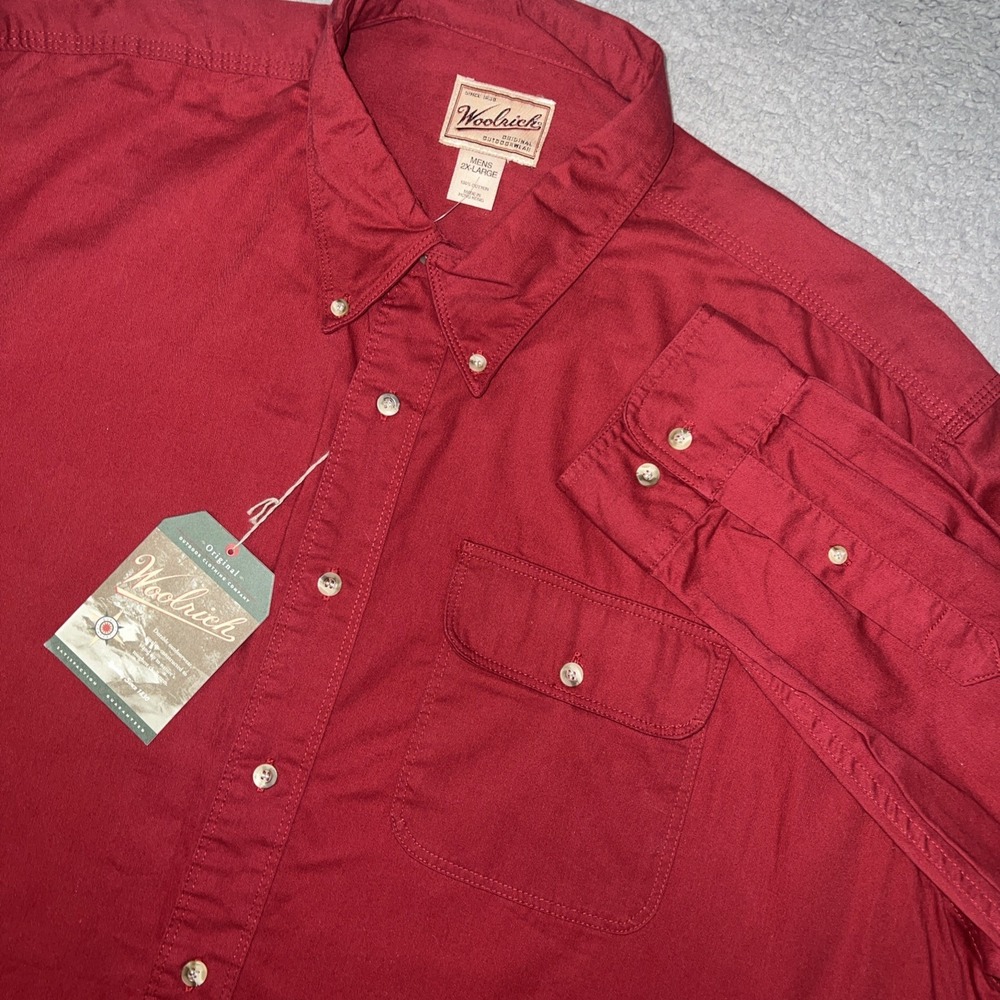 NOS Woolrich Shirt Men's 2XL XXL Red Chamois Made In Hong Kong Button Up VTG